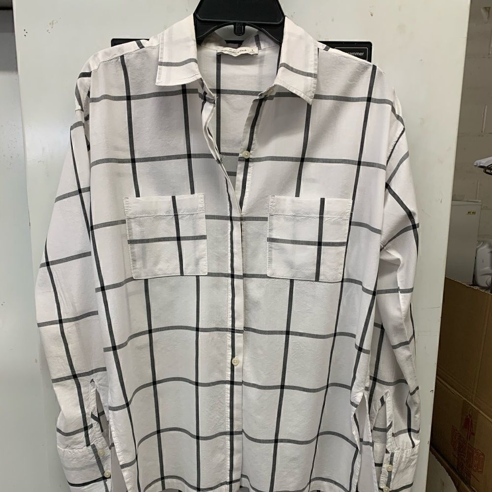 Abercrombie & Fitch blouse white grey checks small - Picture 3 of 8